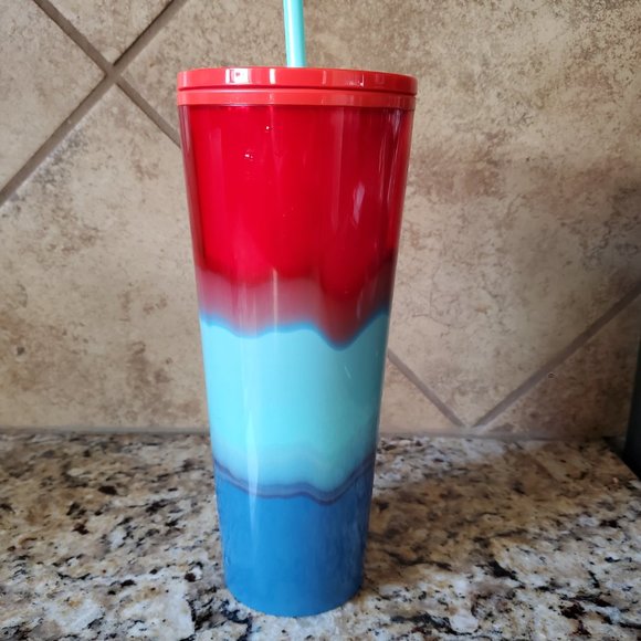 Starbucks 2021 Summer Color Wave Ombre Red Aqua And Blue 24 Fl Oz Cold Cup. - Picture 2 of 2